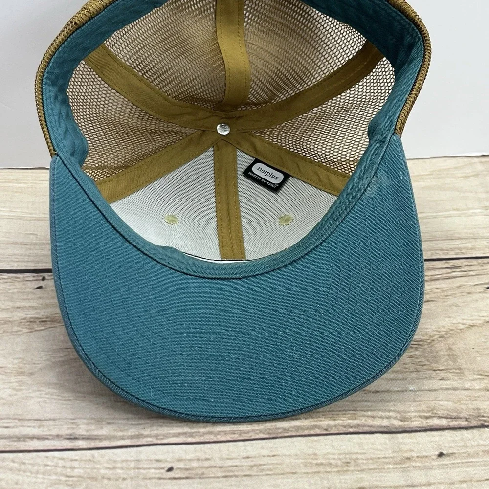Patagonia Men's Trucker Hat‎ Cap Blue Tan Snap Back Classic Fit Embroidered Logo